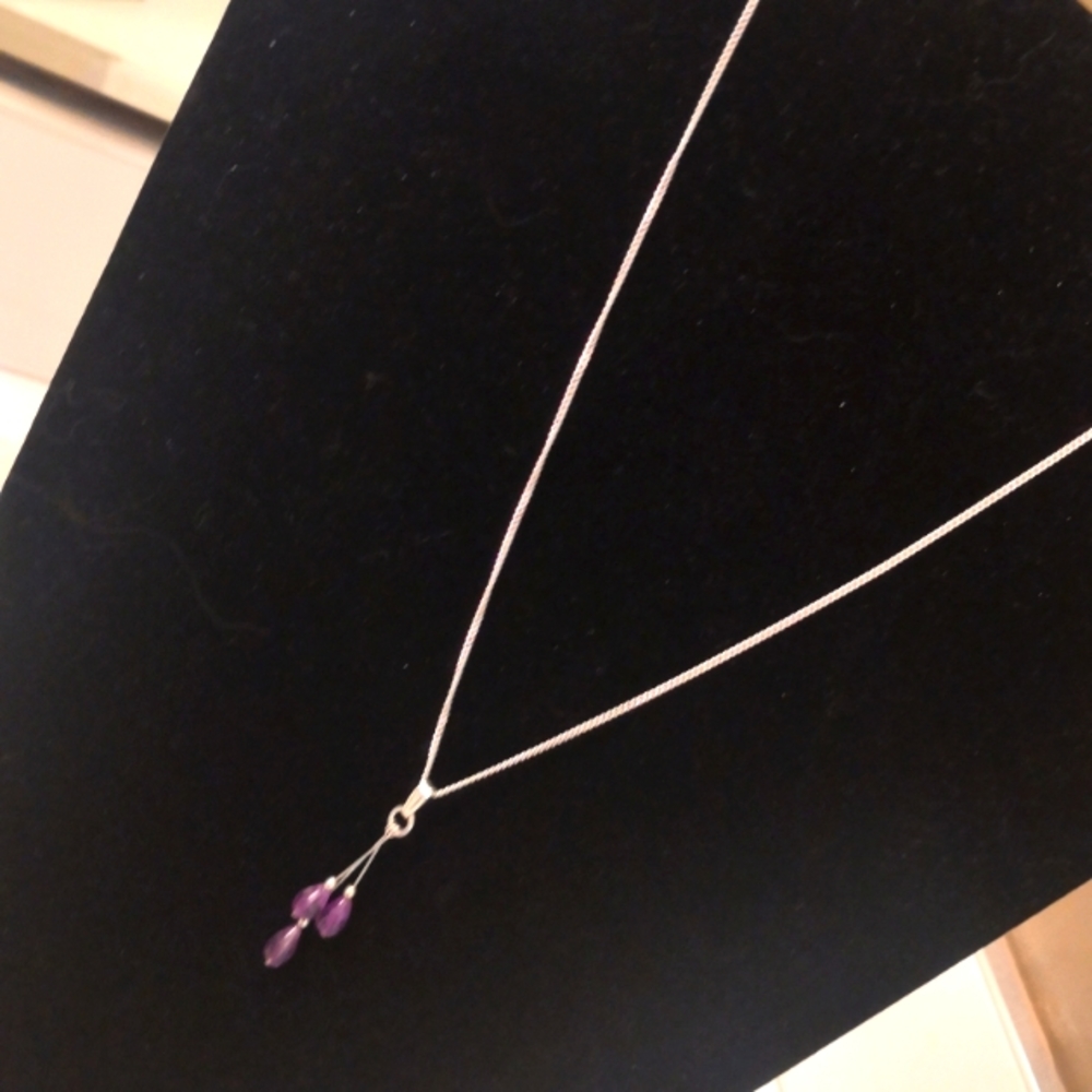 Sterling Silver Chain Necklace with Amythest Drops
